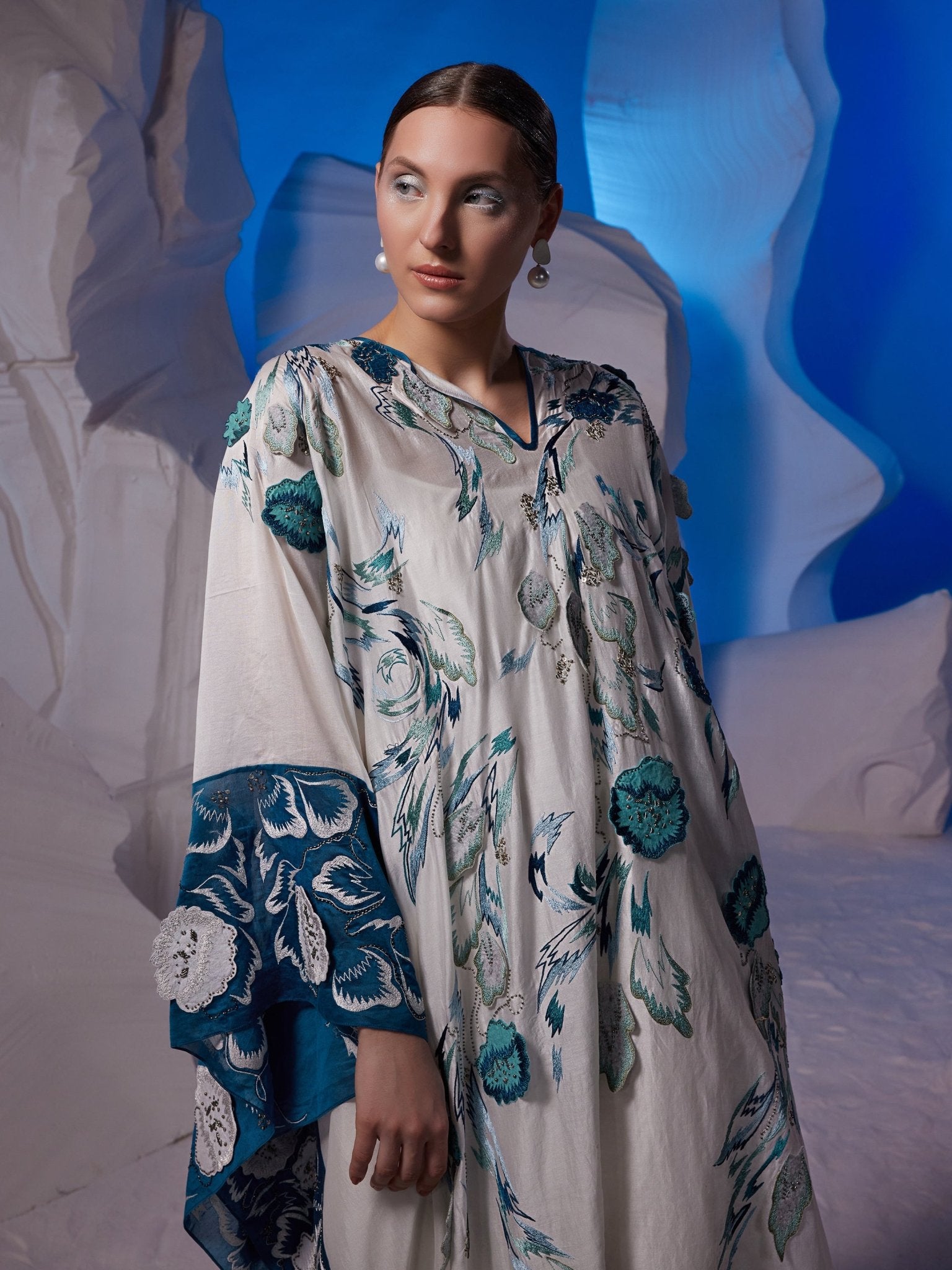 Ivory kaftan featuring 3D applique and cutdana work - samantchauhan Apparel & Accessories