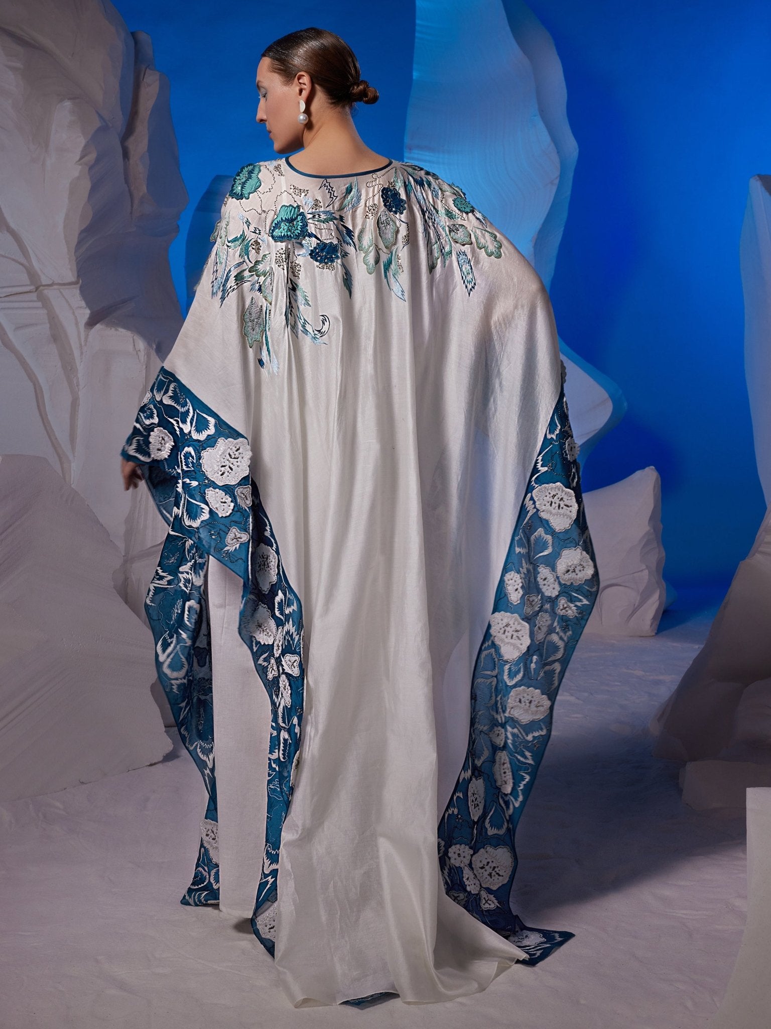 Ivory kaftan featuring 3D applique and cutdana work - samantchauhan Apparel & Accessories