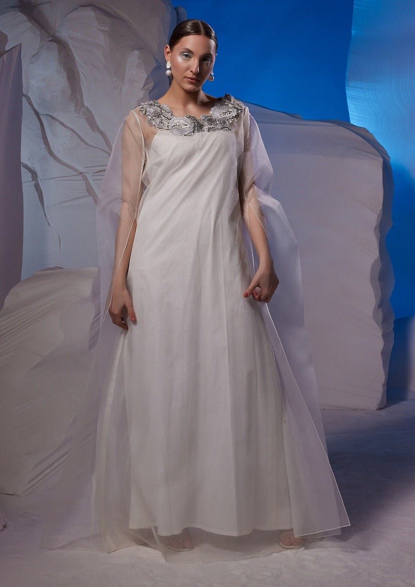 Ivory organza kaftan dress with cotton silk inner - samantchauhan Apparel & Accessories