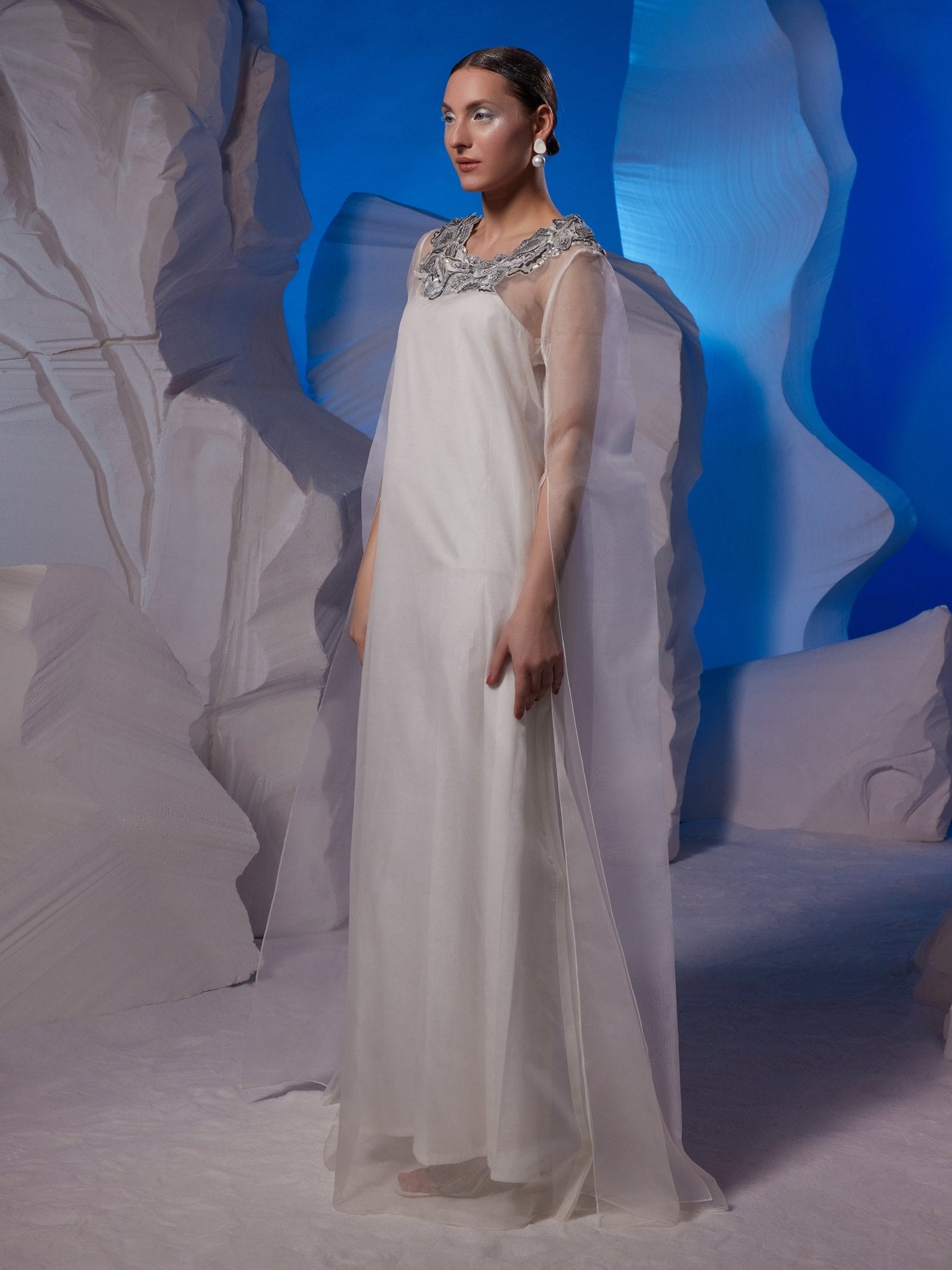 Ivory organza kaftan dress with cotton silk inner - samantchauhan Apparel & Accessories