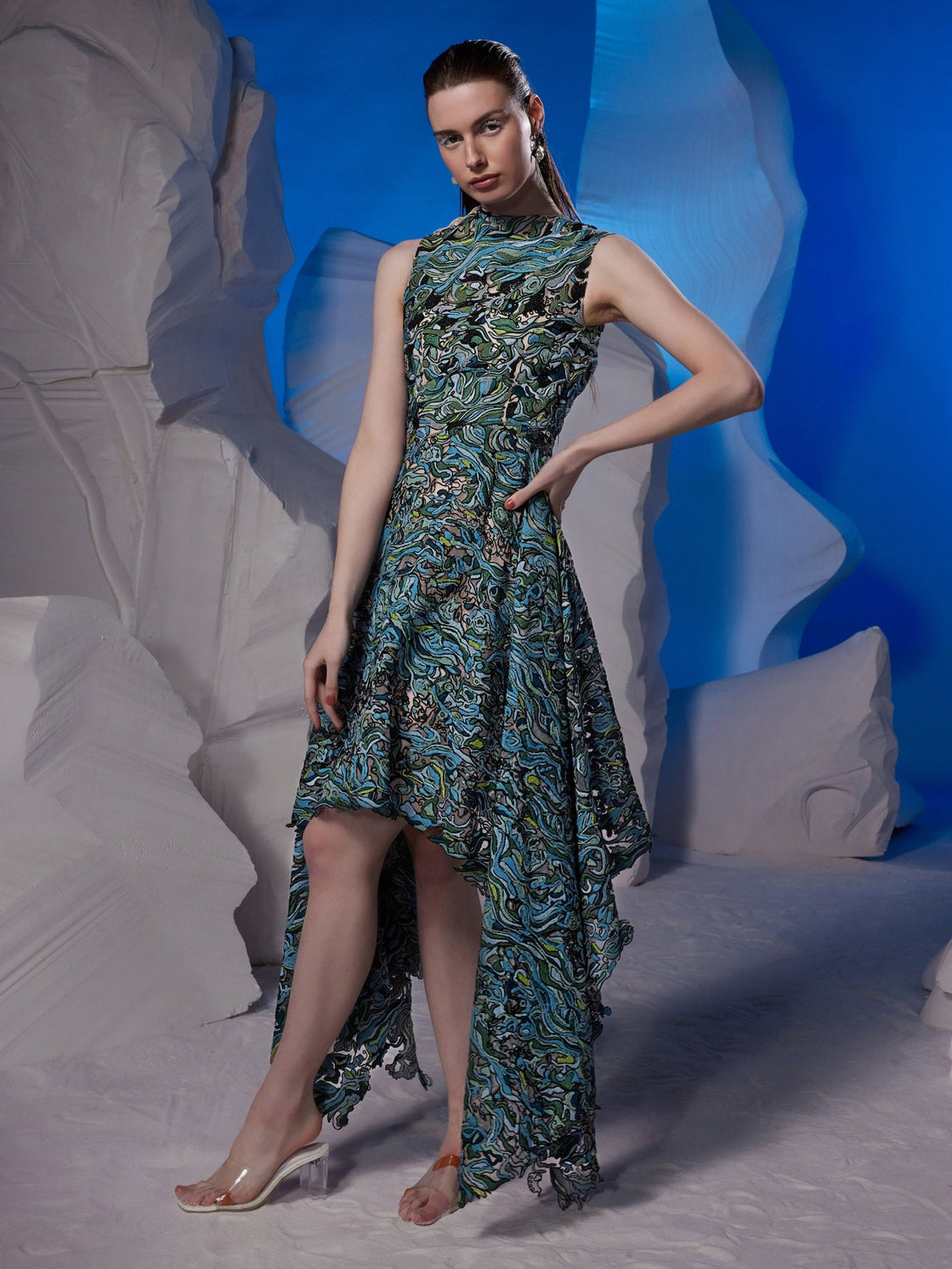 Ivory organza silk high - low hem dress - samantchauhan Apparel & Accessories