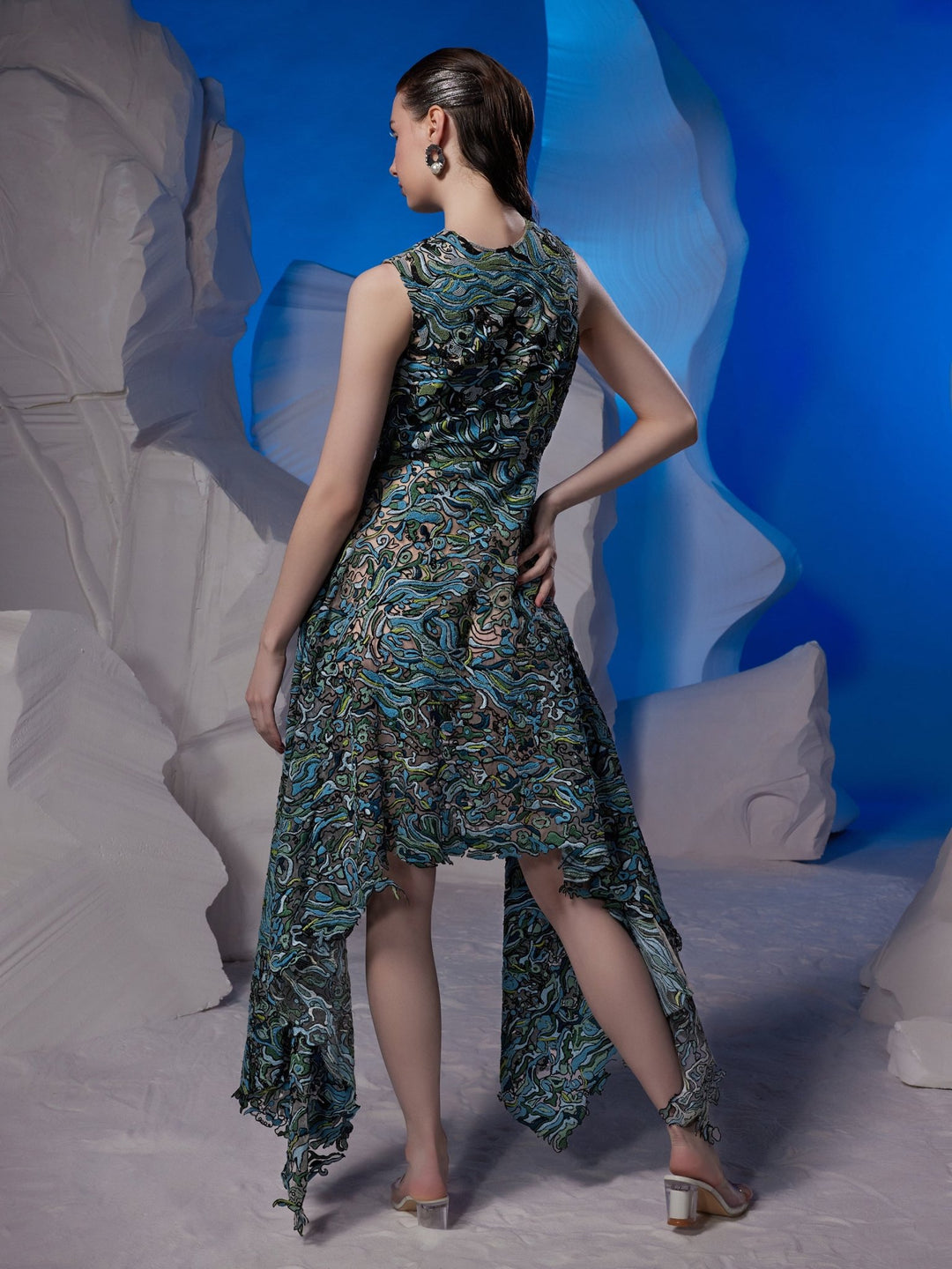 Ivory organza silk high - low hem dress - samantchauhan Apparel &amp; Accessories