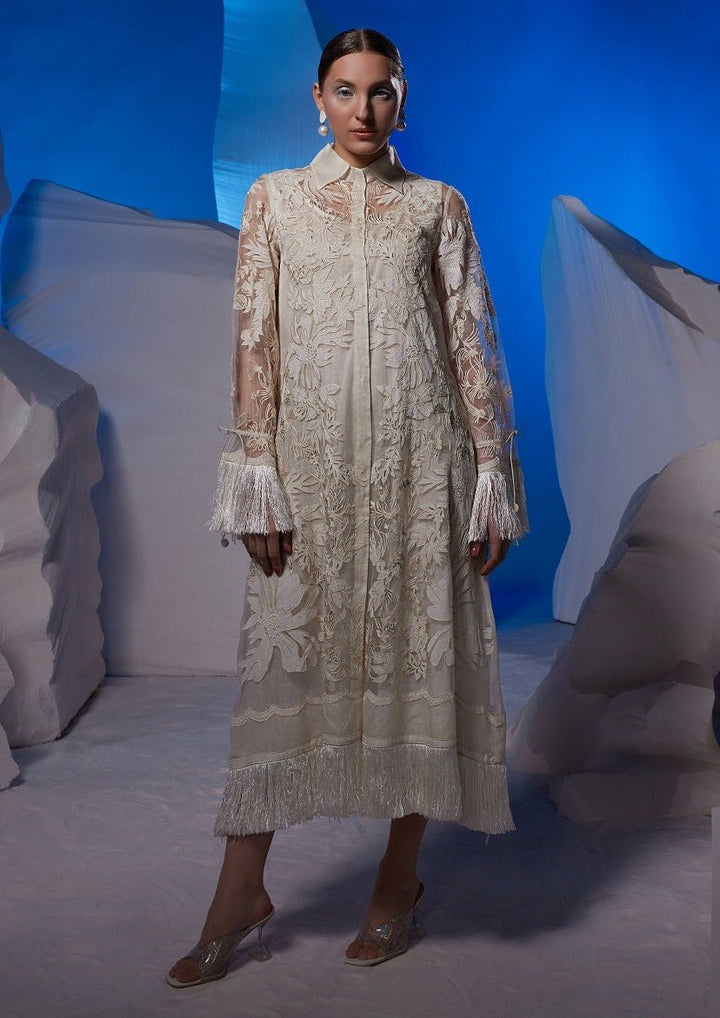 Ivory organza silk kurta enhanced with appliqué work - samantchauhan Apparel &amp; Accessories