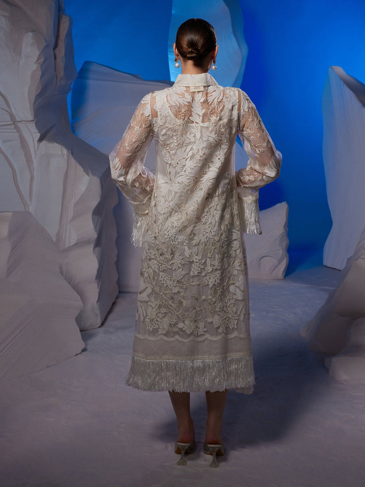 Ivory organza silk kurta enhanced with appliqué work - samantchauhan Apparel &amp; Accessories