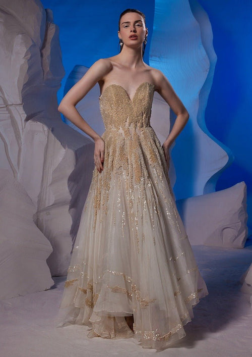 Ivory organza silk tube gown - samantchauhan Apparel & Accessories