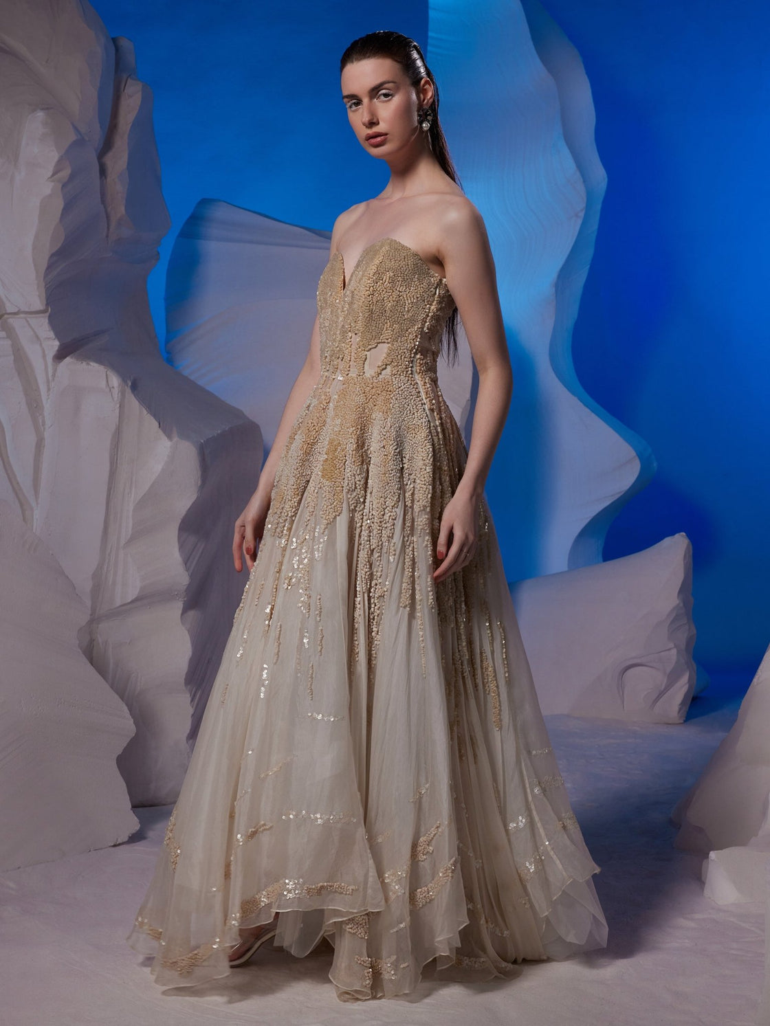Ivory organza silk tube gown - samantchauhan Apparel & Accessories