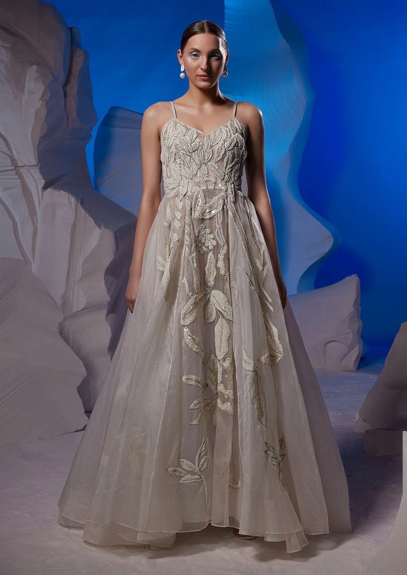 Ivory strap dress with zardozi embroidery - samantchauhan Apparel & Accessories