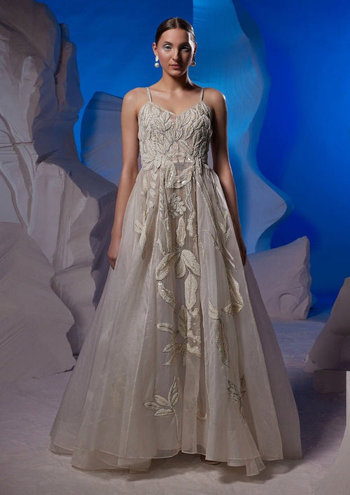 Ivory strap dress with zardozi embroidery - samantchauhan Apparel & Accessories