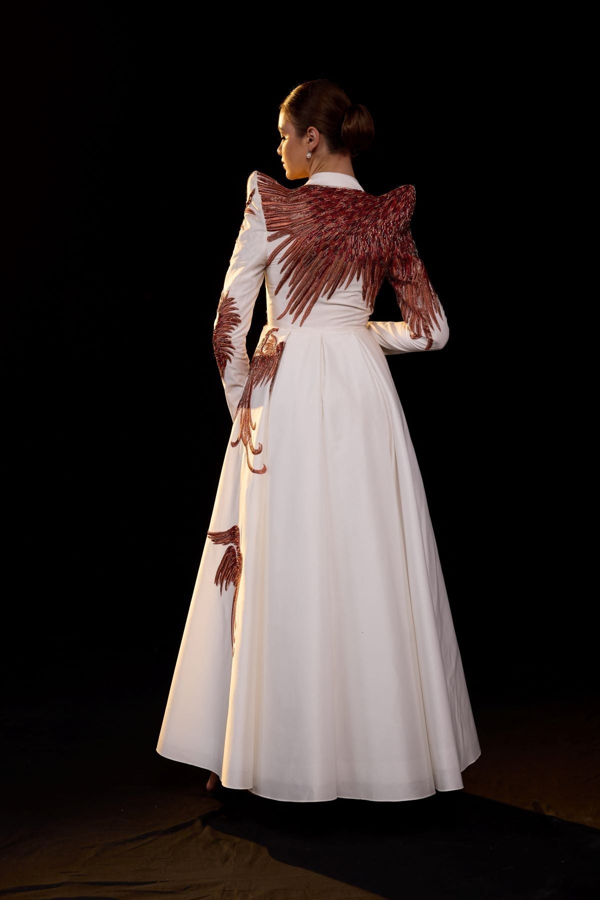 Ivory Tailored Gown with Rust Embroidered Detailing - samantchauhan Apparel & Accessories