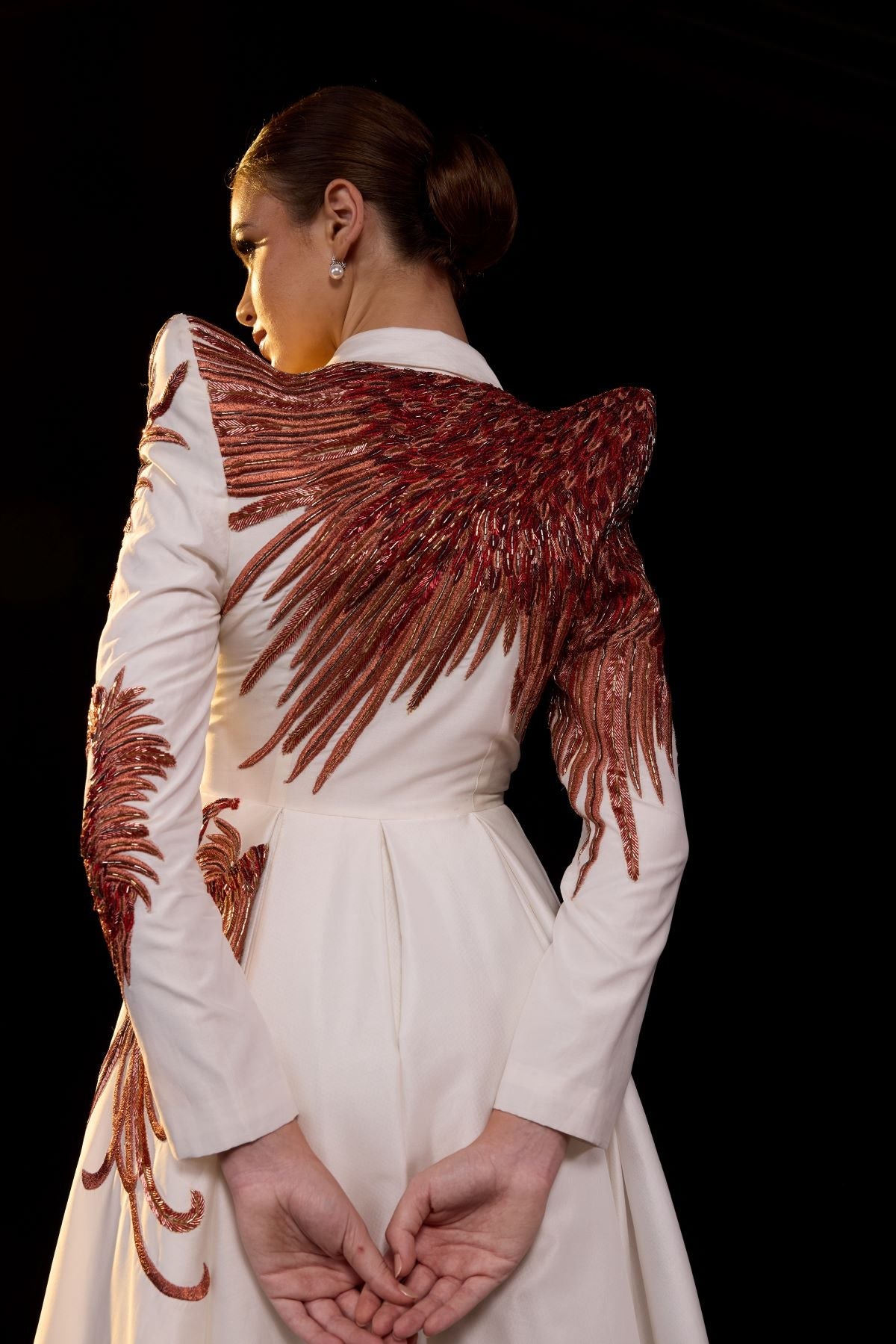 Ivory Tailored Gown with Rust Embroidered Detailing - samantchauhan Apparel & Accessories