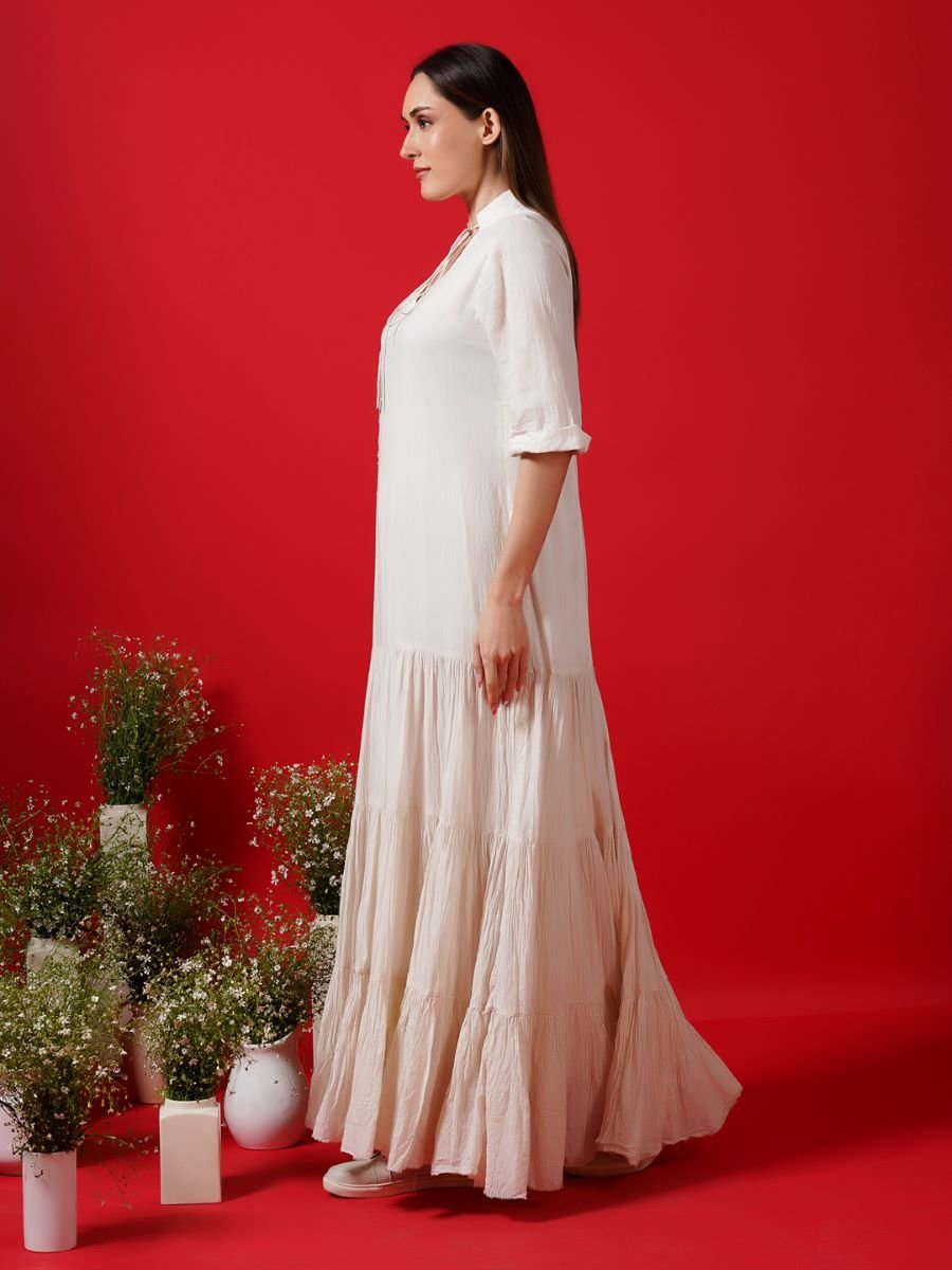 Ivory tier dress enhance with embroidery - samantchauhan Apparel & Accessories