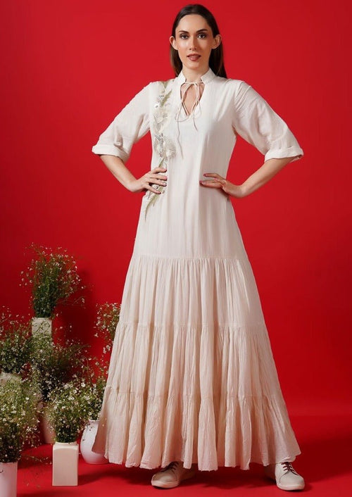 Ivory tier dress enhance with embroidery - samantchauhan Apparel & Accessories