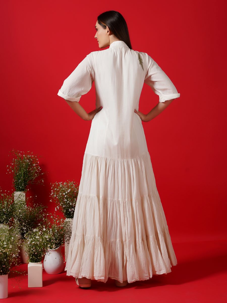 Ivory tier dress enhance with embroidery - samantchauhan Apparel & Accessories
