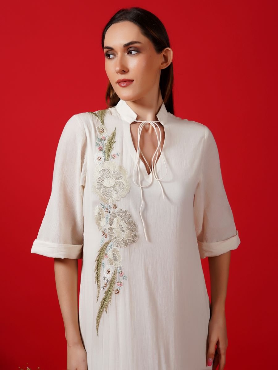 Ivory tier dress enhance with embroidery - samantchauhan Apparel & Accessories