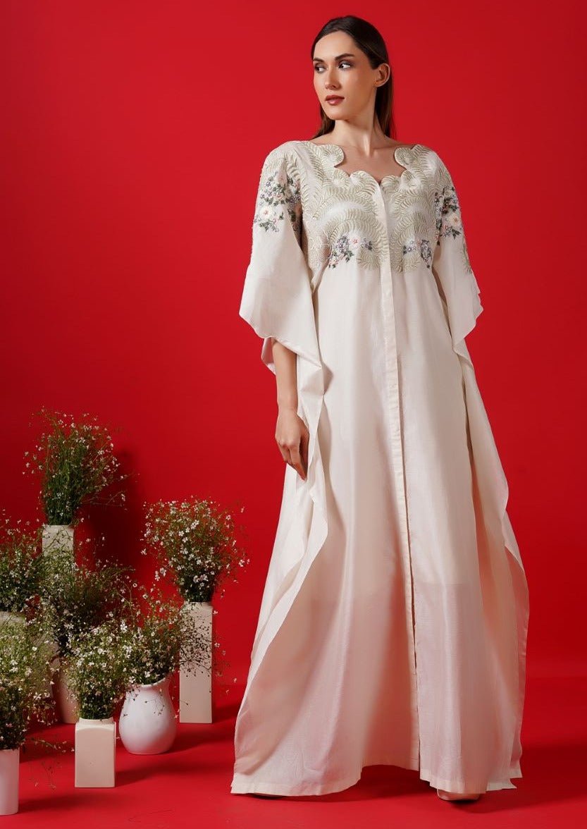Kaftan ivory enhance with silk thread embroidery - samantchauhan Apparel & Accessories