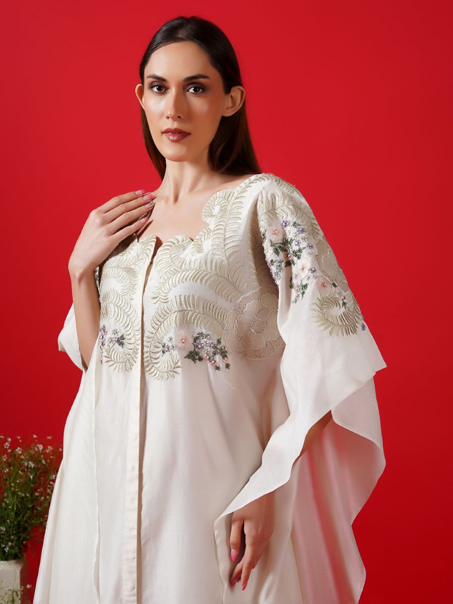 Kaftan ivory enhance with silk thread embroidery - samantchauhan Apparel & Accessories