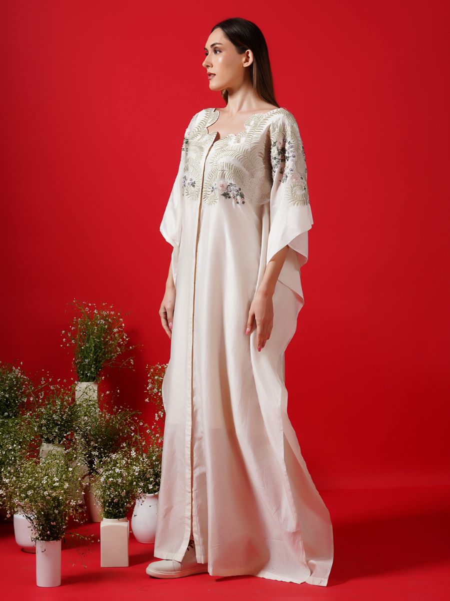 Kaftan ivory enhance with silk thread embroidery - samantchauhan Apparel & Accessories
