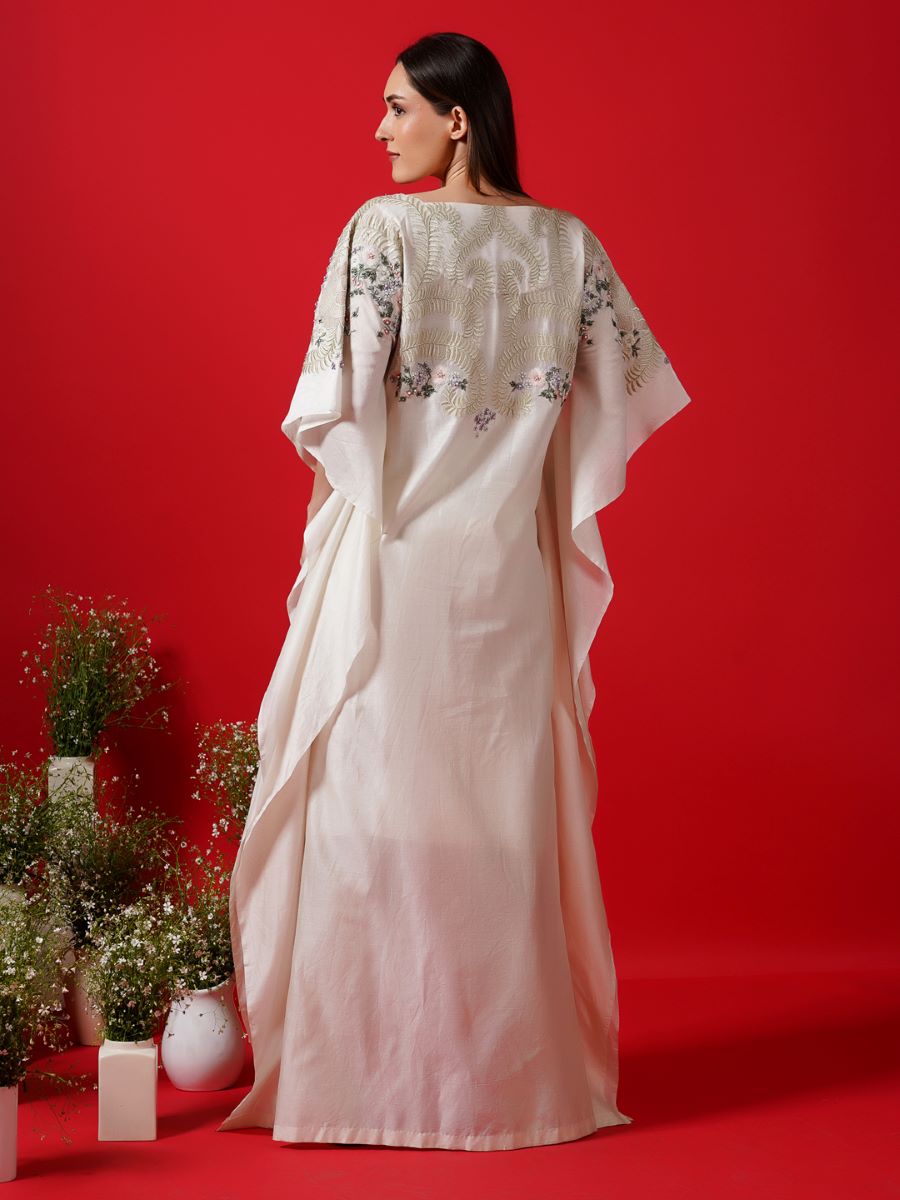 Kaftan ivory enhance with silk thread embroidery - samantchauhan Apparel & Accessories