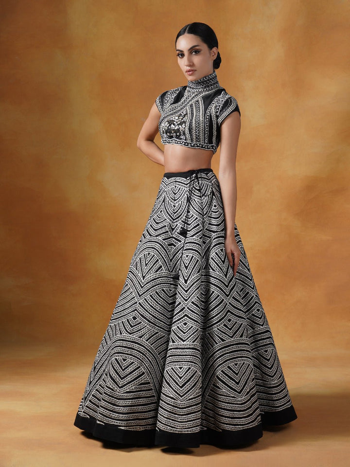 Lehenga set with in cotton silk adorned in appliqué &amp; pearl work and silk thread embroidery. - samantchauhan Apparel &amp; Accessories