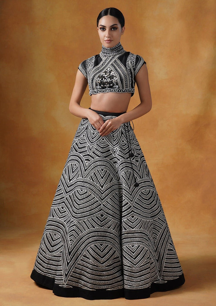 Lehenga set with in cotton silk adorned in appliqué &amp; pearl work and silk thread embroidery. - samantchauhan Apparel &amp; Accessories
