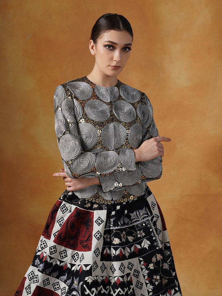 Lehenga set with in cotton silk adorned in dori, sequence and silk yarns embroideries. - samantchauhan Apparel &amp; Accessories
