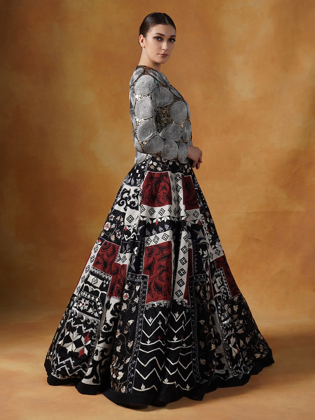 Lehenga set with in cotton silk adorned in dori, sequence and silk yarns embroideries. - samantchauhan Apparel &amp; Accessories