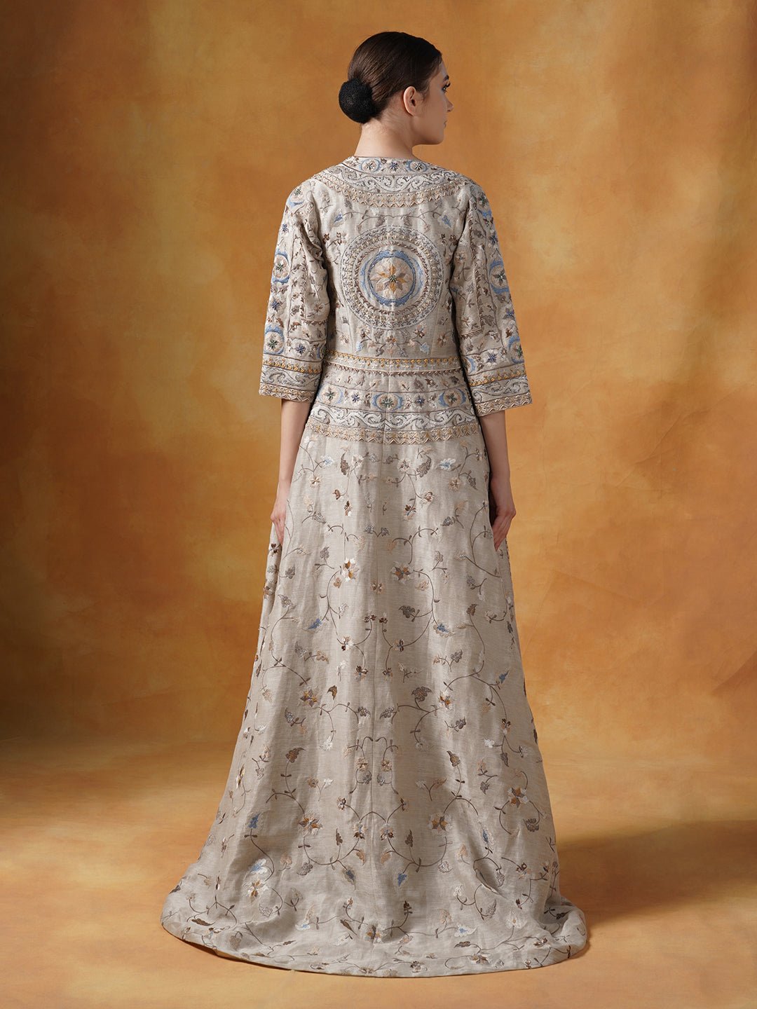 Linen silk jacket topped over a net drape skirt and embellished crop top - samantchauhan Apparel & Accessories