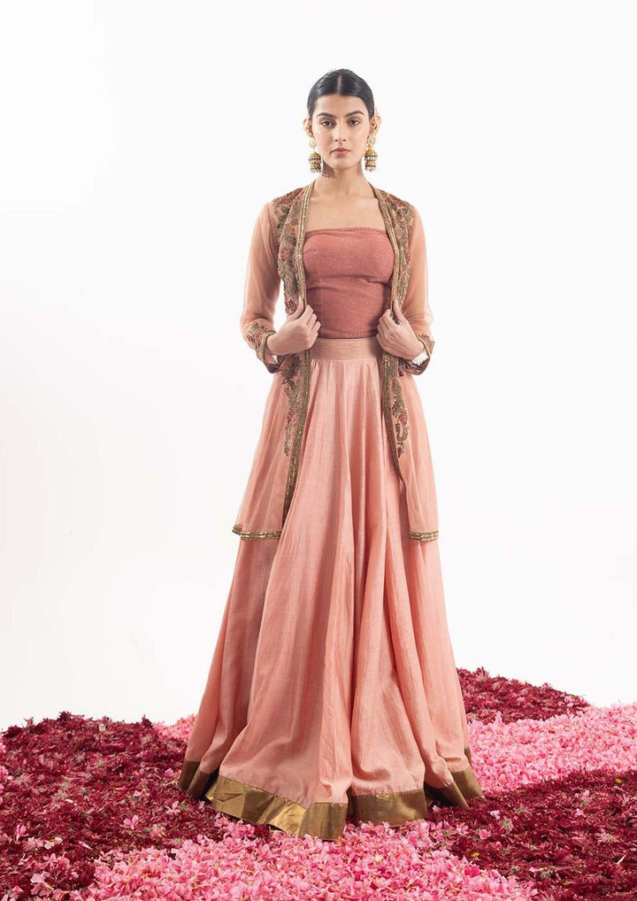 Long skirt paired with a beautifully embroidered organza jacket. - samantchauhan Apparel &amp; Accessories