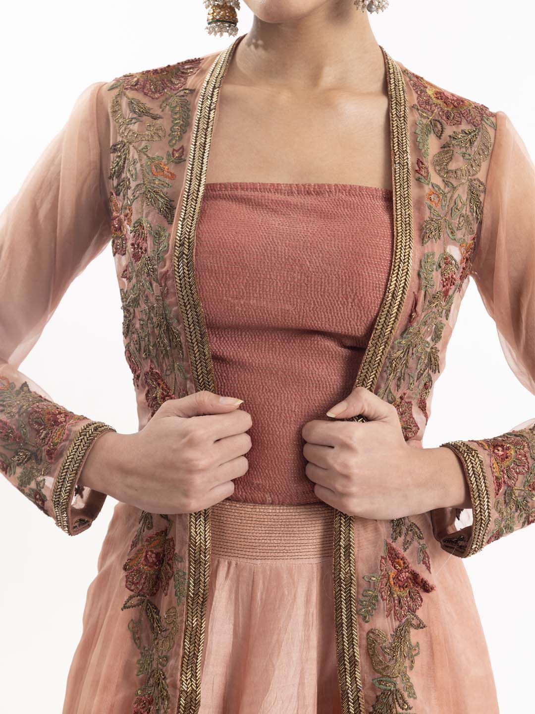 Long skirt paired with a beautifully embroidered organza jacket. - samantchauhan Apparel &amp; Accessories