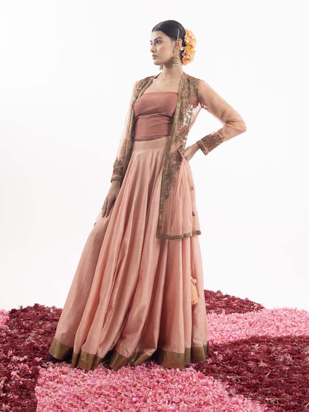 Long skirt paired with a beautifully embroidered organza jacket. - samantchauhan Apparel &amp; Accessories