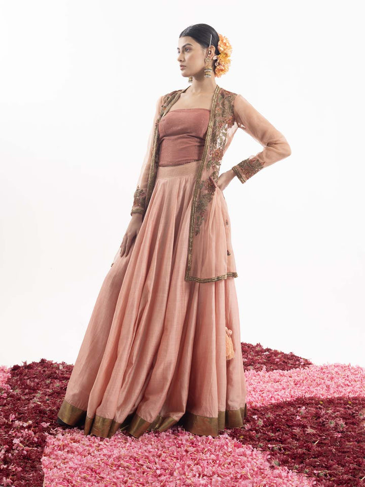 Long skirt paired with a beautifully embroidered organza jacket. - samantchauhan Apparel &amp; Accessories