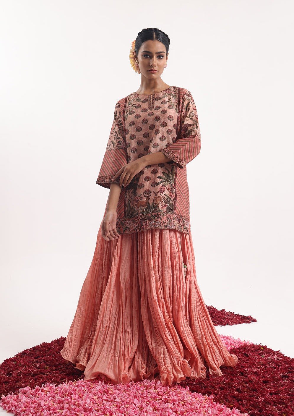 Long skirt paired with a digitally printed short kurta. - samantchauhan Apparel & Accessories