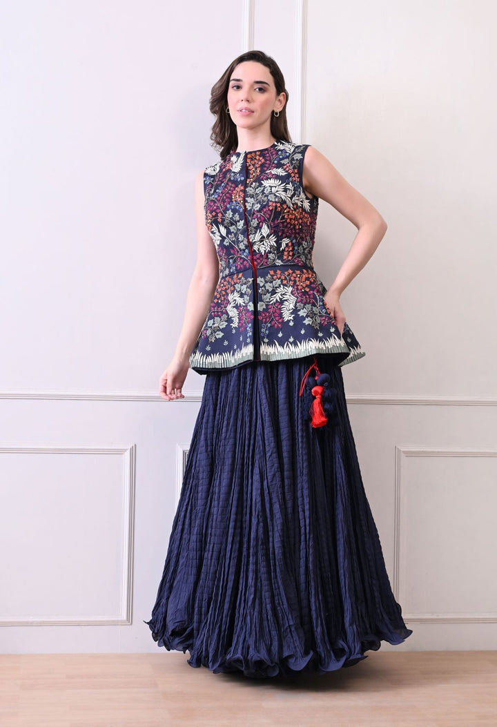 Make a statement with this exquisite blue sleeveless peplum jacket - samantchauhan Apparel &amp; Accessories
