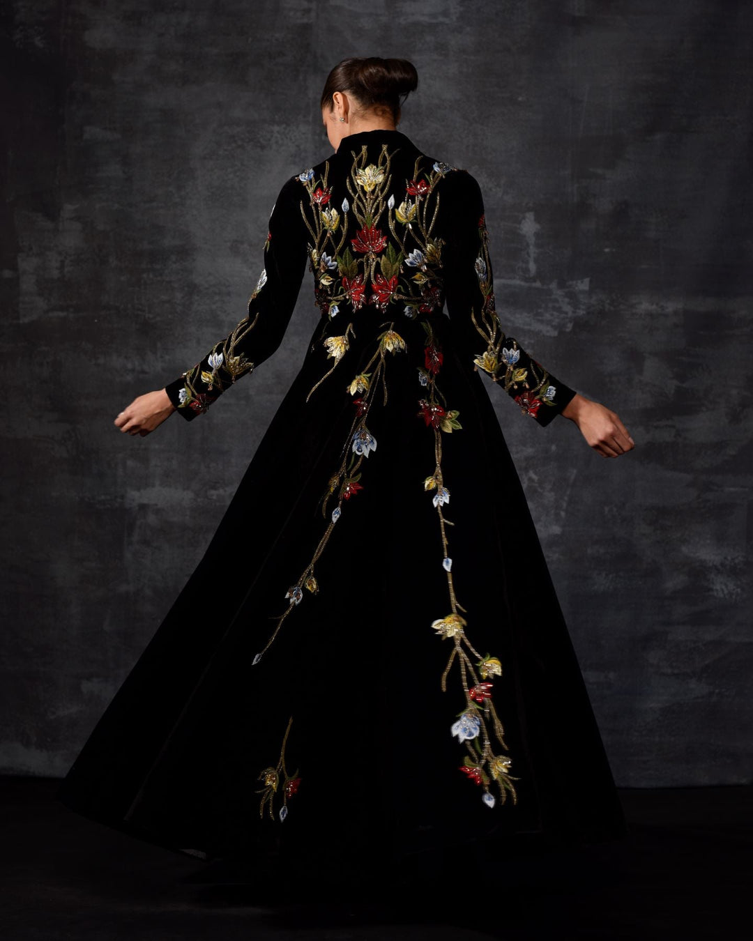 Mandarin - collared Embroidered Jacket Gown - samantchauhan Apparel &amp; Accessories
