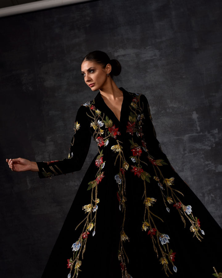 Mandarin - collared Embroidered Jacket Gown - samantchauhan Apparel &amp; Accessories