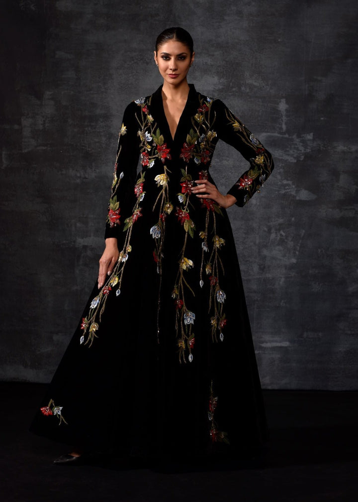 Mandarin - collared Embroidered Jacket Gown - samantchauhan Apparel &amp; Accessories