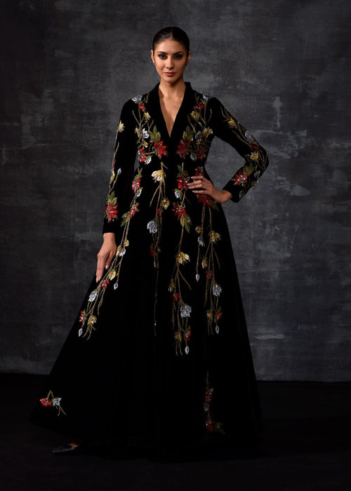 Mandarin - collared Embroidered Jacket Gown - samantchauhan Apparel & Accessories