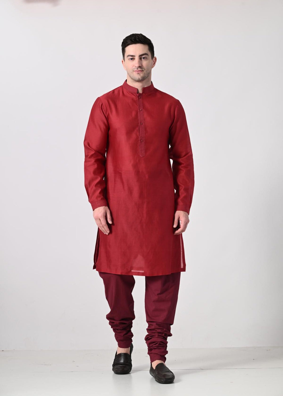 maroon kurta set featuring a richly embroidered nehru jacket - samantchauhan Apparel & Accessories