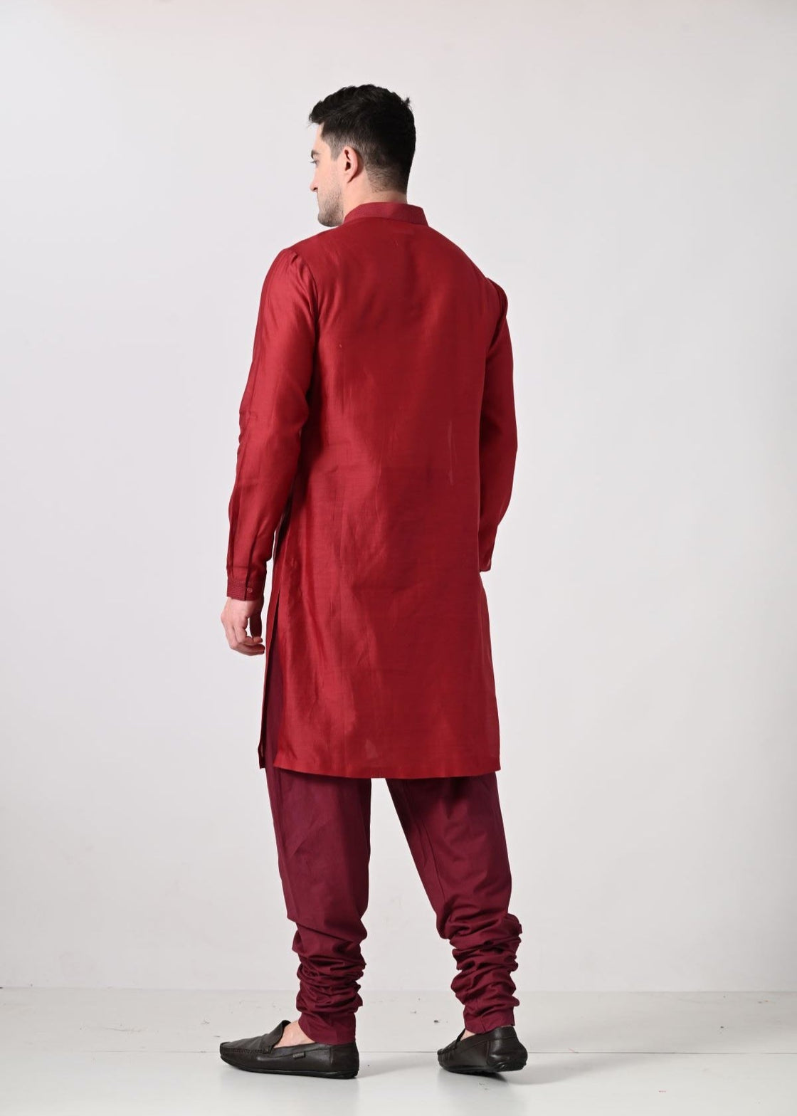 maroon kurta set featuring a richly embroidered nehru jacket - samantchauhan Apparel & Accessories