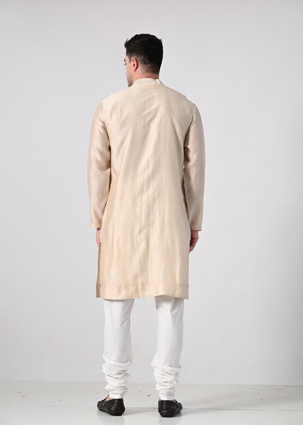 Men's Cream Textured Kurta with White Churidar - samantchauhan Apparel & Accessories