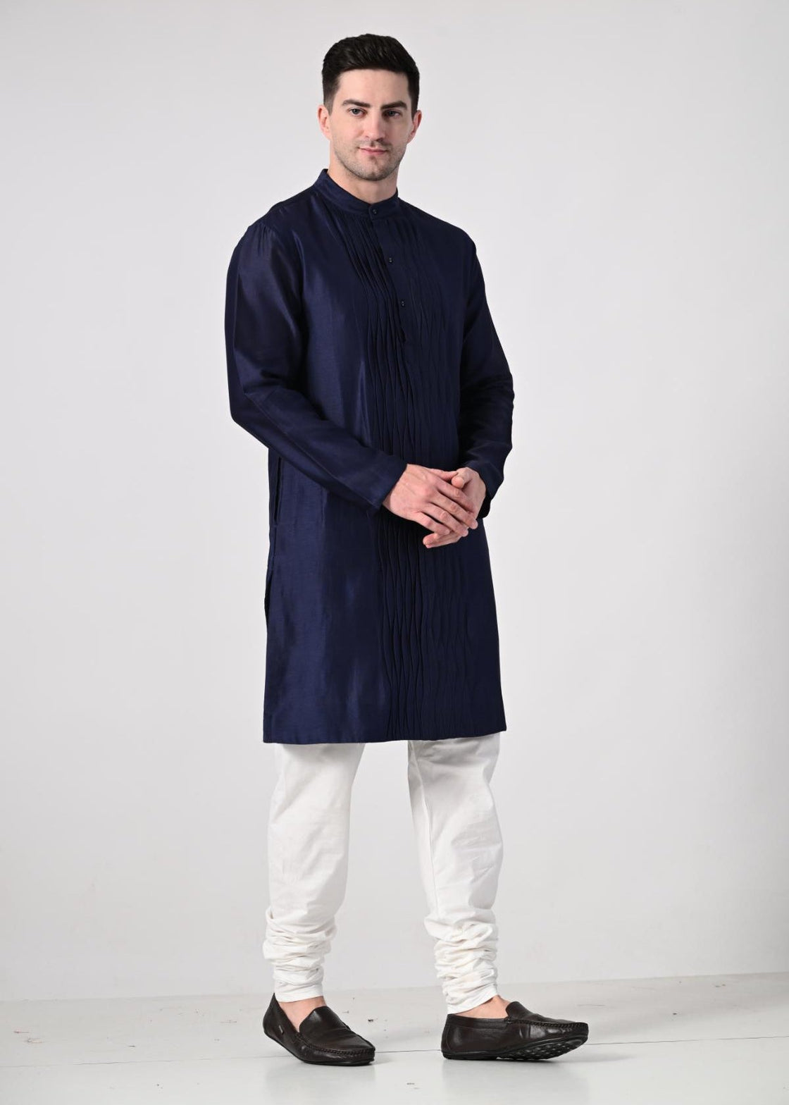 Men's Navy Blue Kurta with White Churidar - samantchauhan Apparel & Accessories
