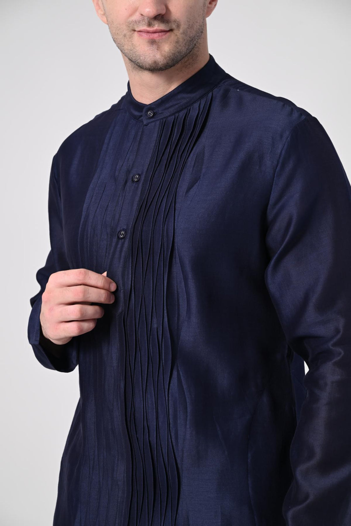 Men's Navy Blue Kurta with White Churidar - samantchauhan Apparel & Accessories