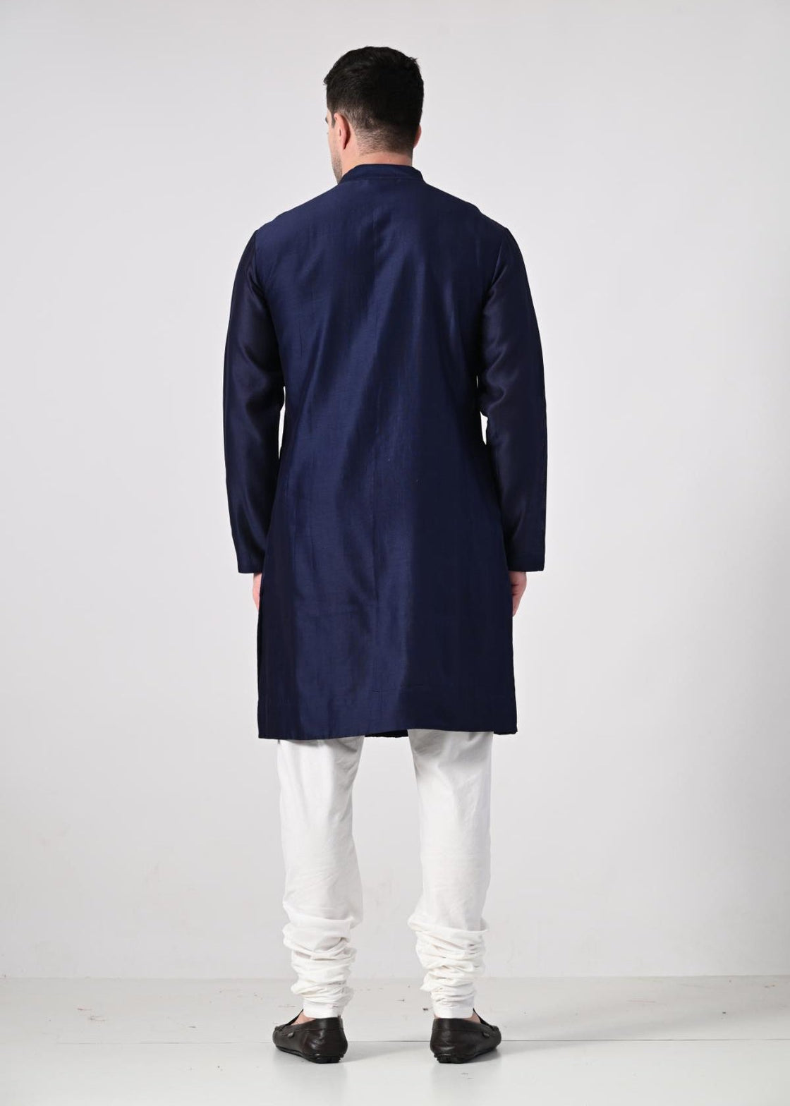 Men's Navy Blue Kurta with White Churidar - samantchauhan Apparel & Accessories
