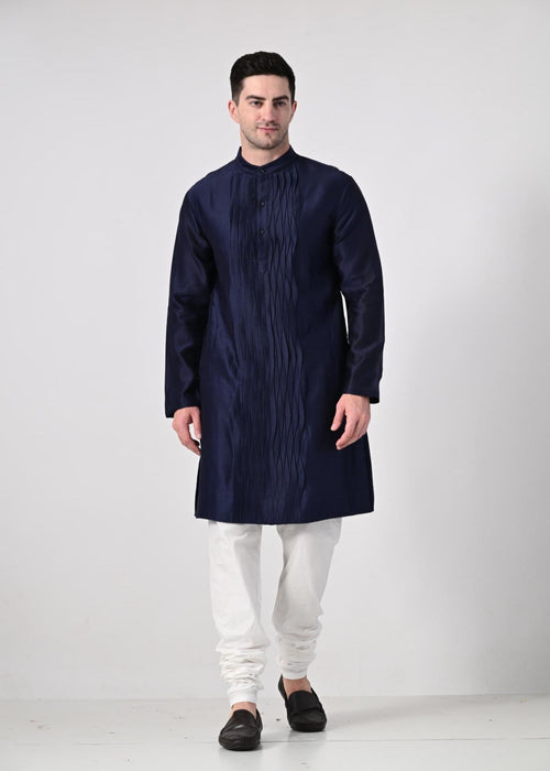 Men's Navy Blue Kurta with White Churidar - samantchauhan Apparel & Accessories
