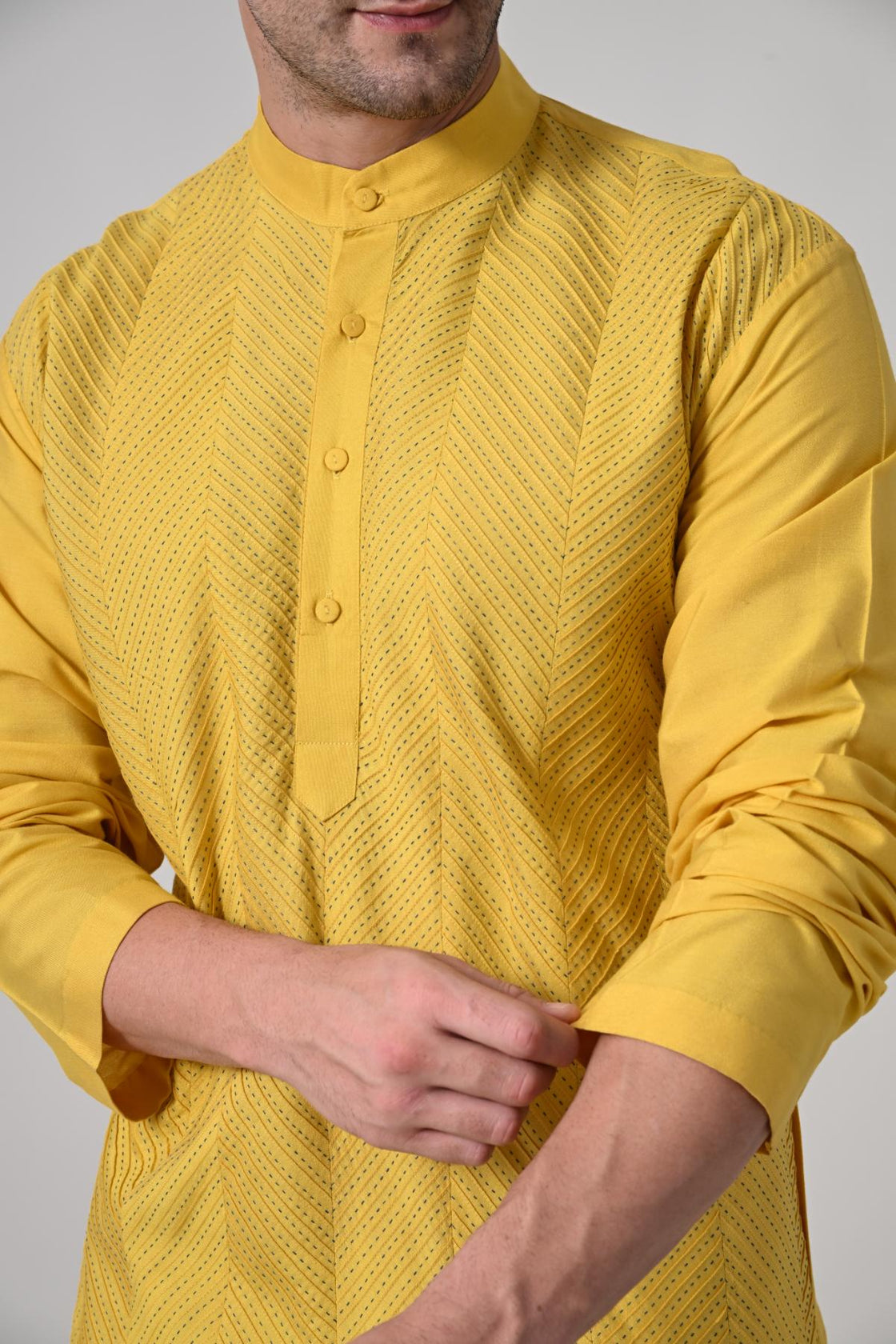 Men's Yellow Kurta with White Churidar - samantchauhan Apparel & Accessories