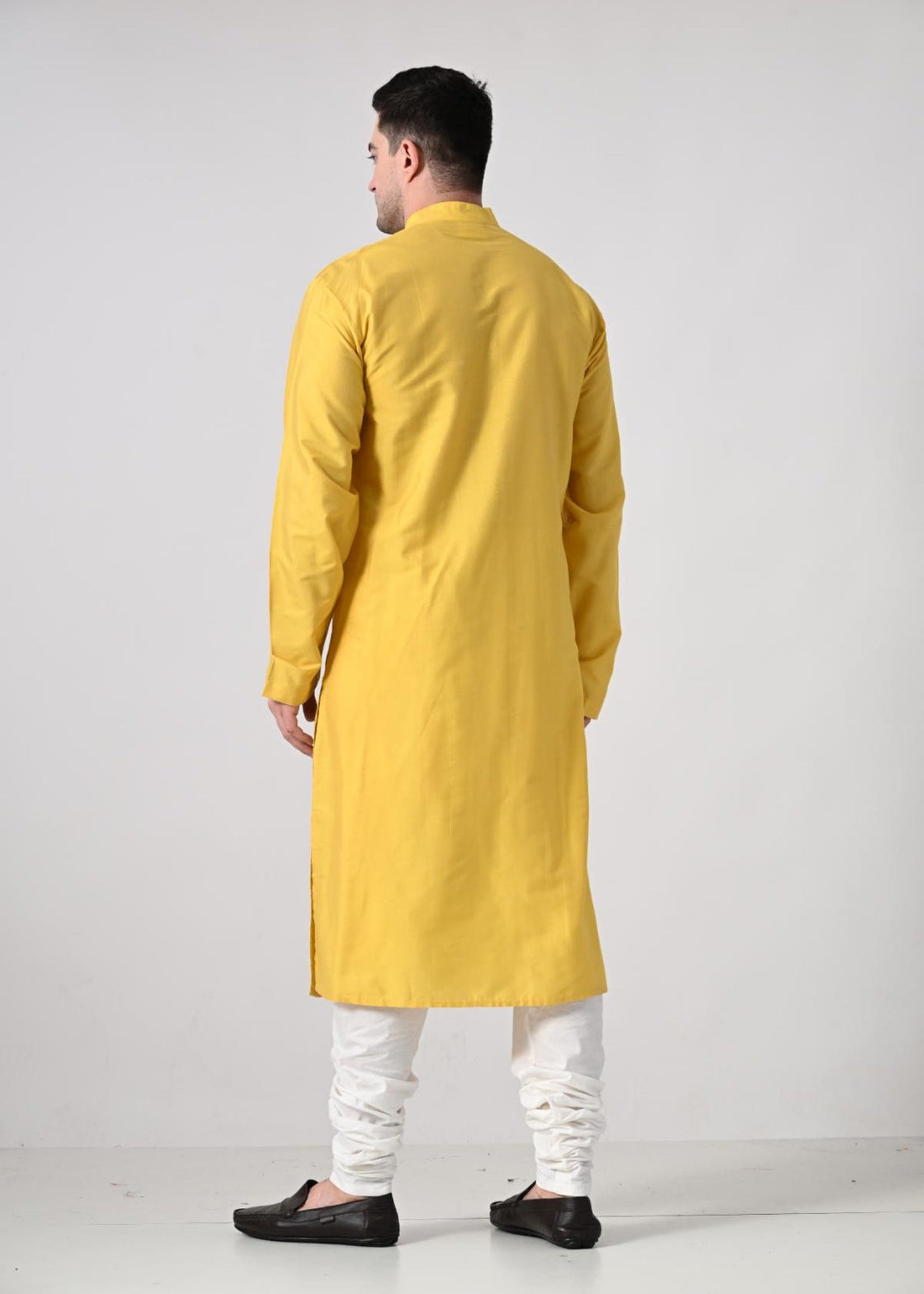 Men's Yellow Kurta with White Churidar - samantchauhan Apparel & Accessories