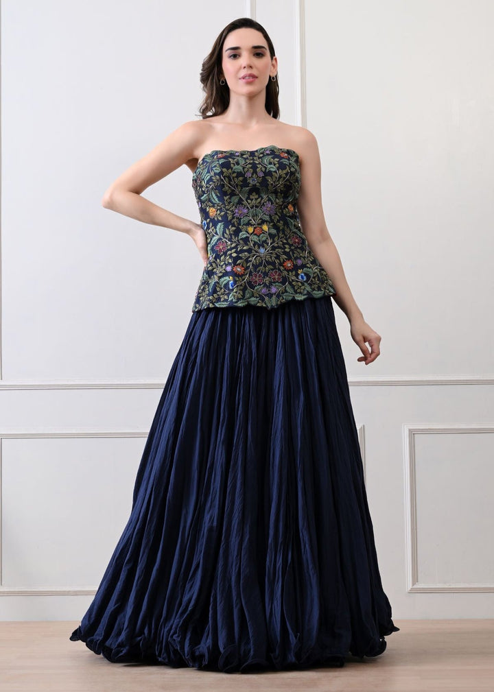 Merlot bloom blue corset Set - samantchauhan Apparel &amp; Accessories