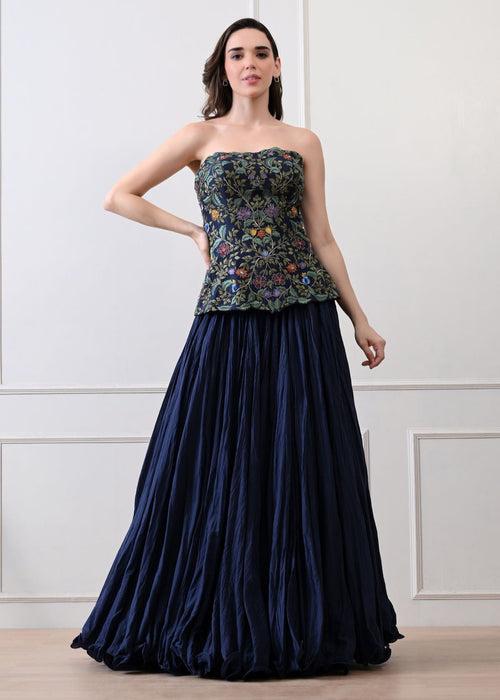 Merlot bloom blue corset Set - samantchauhan Apparel & Accessories