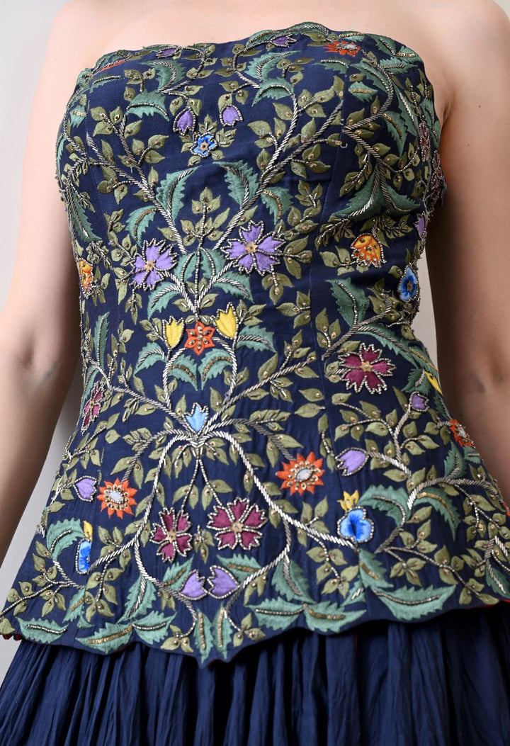 Merlot bloom blue corset Set - samantchauhan Apparel &amp; Accessories