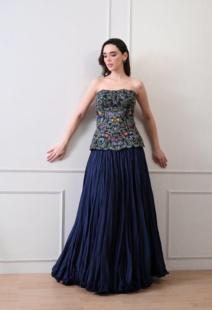 Merlot bloom blue corset Set - samantchauhan Apparel &amp; Accessories